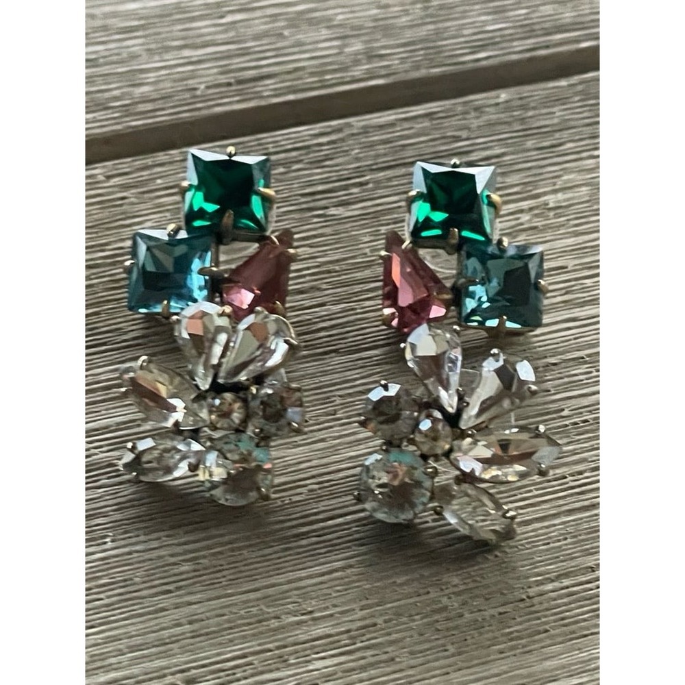 2 pair J Crew cubic zirconia stone cluster surgical steel post earrings